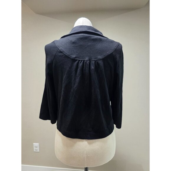 Black Cropped Cardigan With Button Front & 3/4 Sleeves - Picture 6 of 7